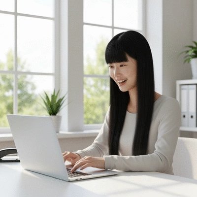 Woman scheduling dental appointment on a laptop computer